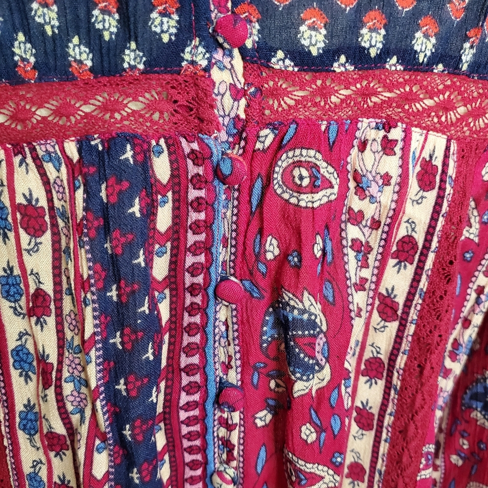 👚 Maeve Anthropologie "Gretchen" Boho Red & Blue Floral Peasant Top Size 10 / A - Picture 10 of 15